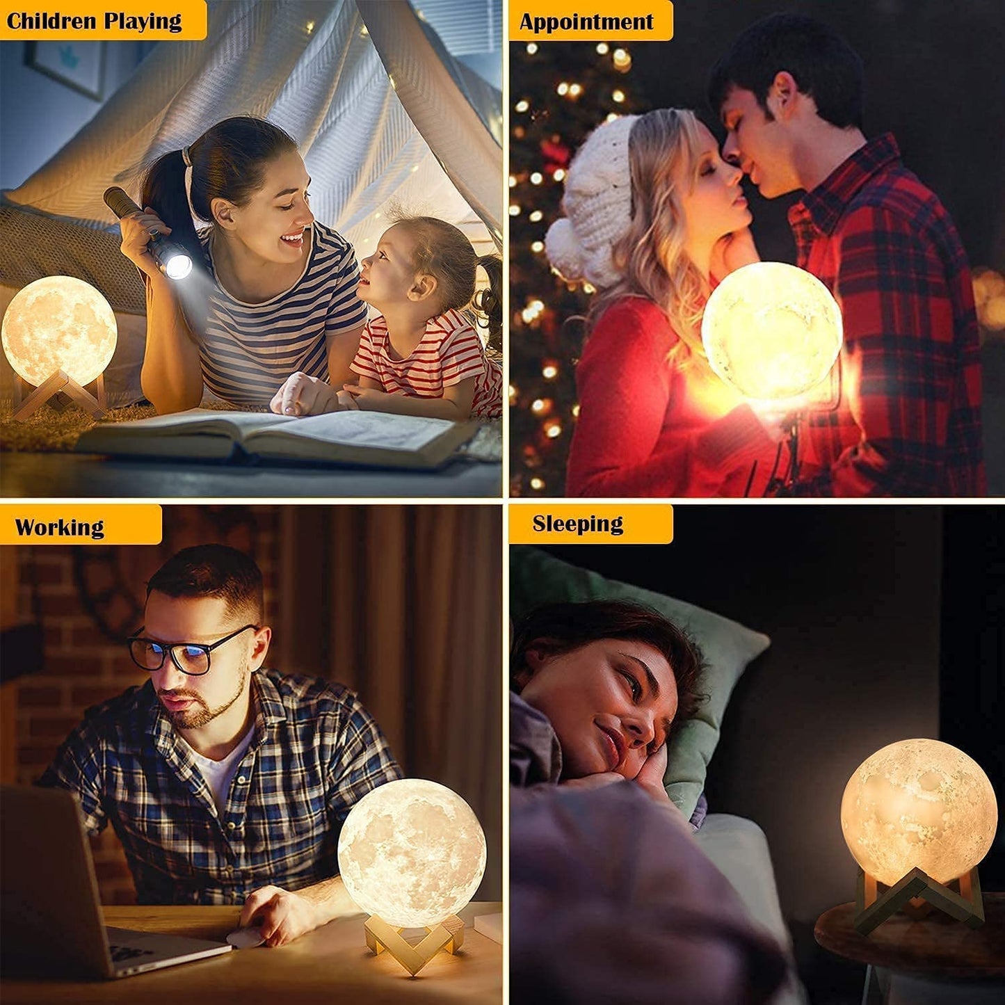 3D Moon Lamp 7 Colour Changeable Sensor Moon Night Light Lamp, Touch Control, Moonlight Lamp with Stand & USB for Bedrooms Valentine Gifts, Festival, Wedding Gifts (13 cm) Plastic, LED