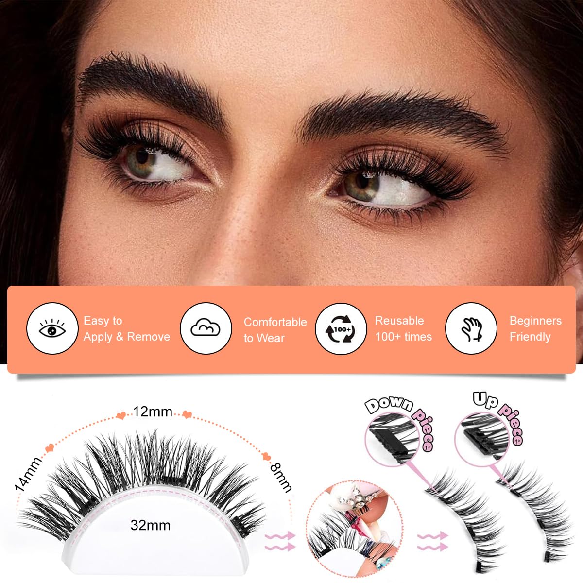 Reusable Magnetic Cat Eye Lashes with a Natural Look and Handy Applicator