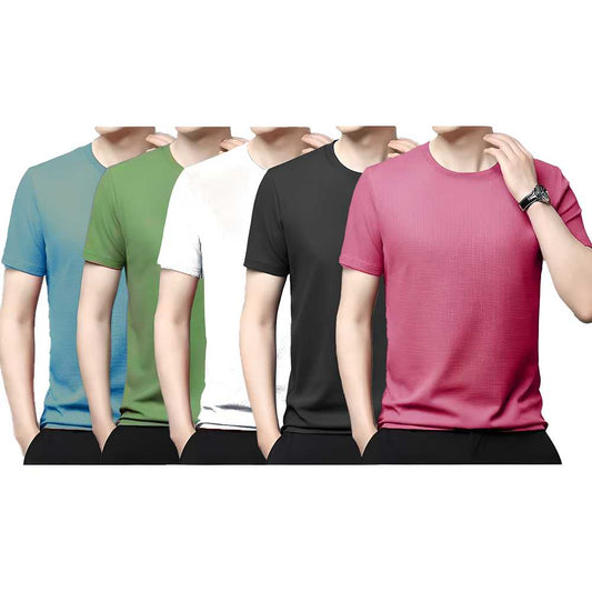 Stretchable Solid Half Sleeves Men's Round Neck T-Shirt (Pack Of 5)