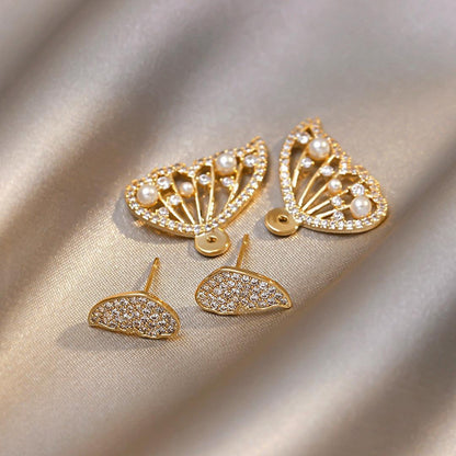 KOREAN Pearl and Cubic Zirconia Stud Earrings For Women and Girls