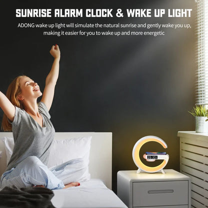 G Shape Smart Bluetooth Speaker Support Wireless Charger & Alarm Clock & Wake-up Light