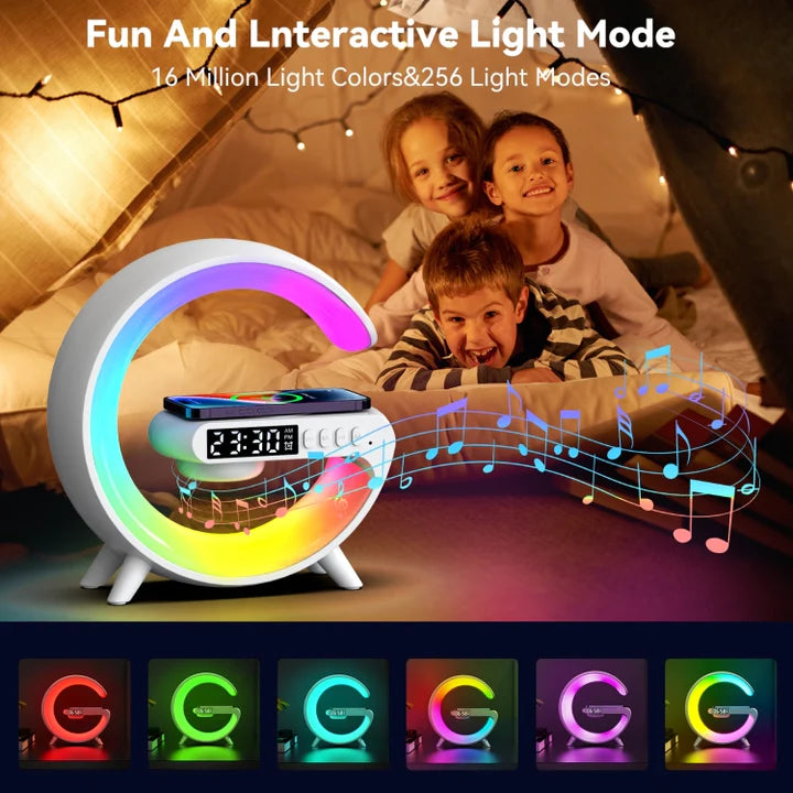 G Shape Smart Bluetooth Speaker Support Wireless Charger & Alarm Clock & Wake-up Light