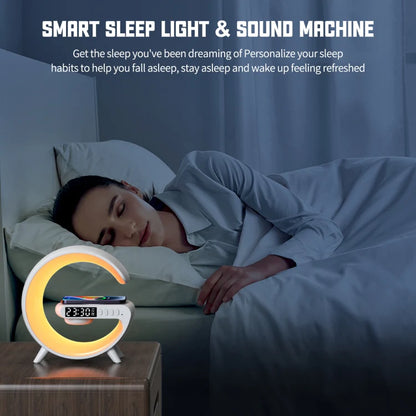 G Shape Smart Bluetooth Speaker Support Wireless Charger & Alarm Clock & Wake-up Light