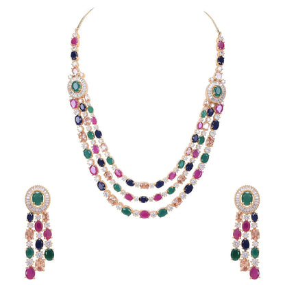 American Diamond Multicolor Fashion Jewelry Set Multi-Layer Necklace with Matching Earrings 💎
