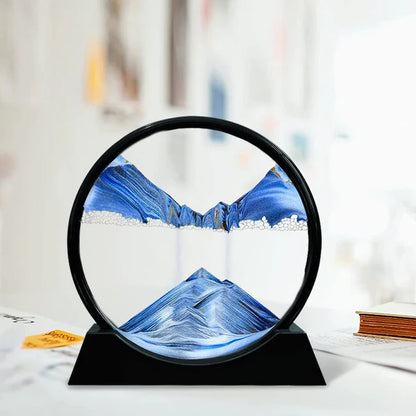 3D Deep Sea Sandscape Liquid Motion, Round Glass Frame Display, Moving Sand Art Picture Decor