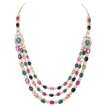 American Diamond Multicolor Fashion Jewelry Set Multi-Layer Necklace with Matching Earrings 💎