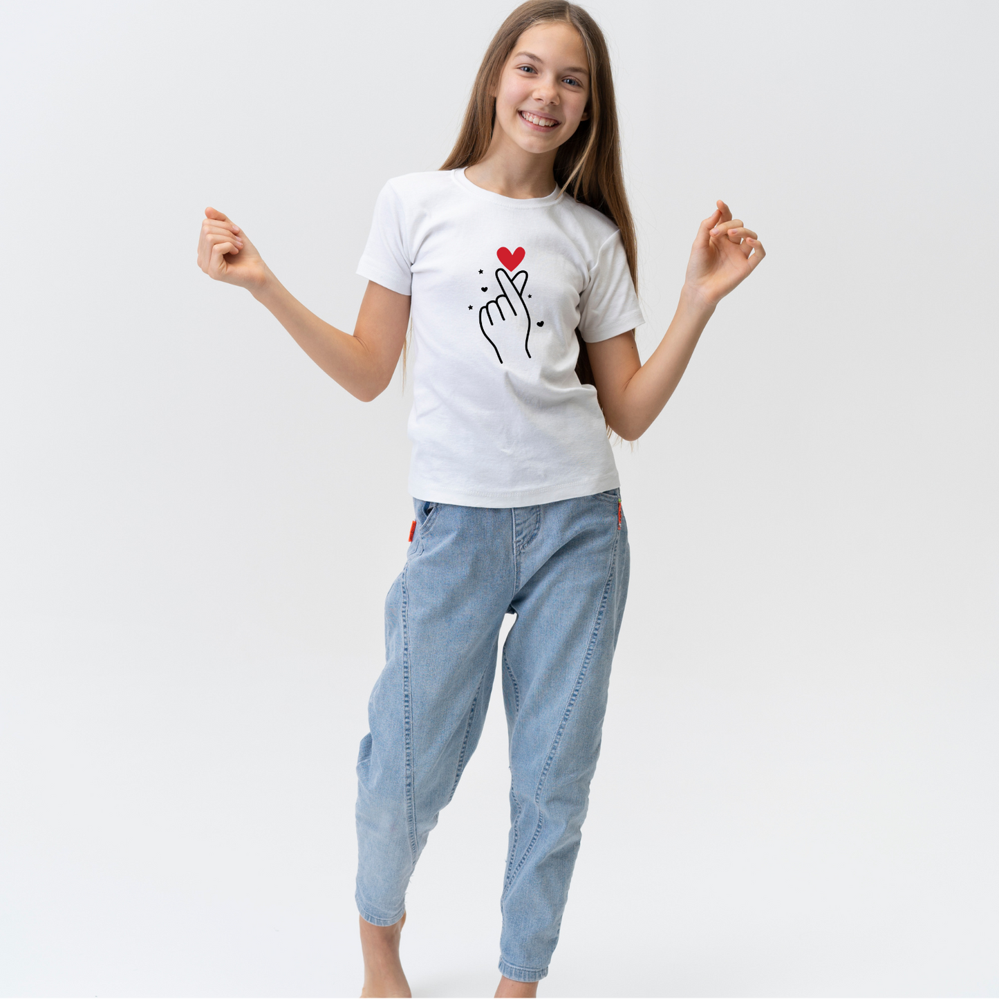 T-Shirt for Girls- Korean Finger Heart