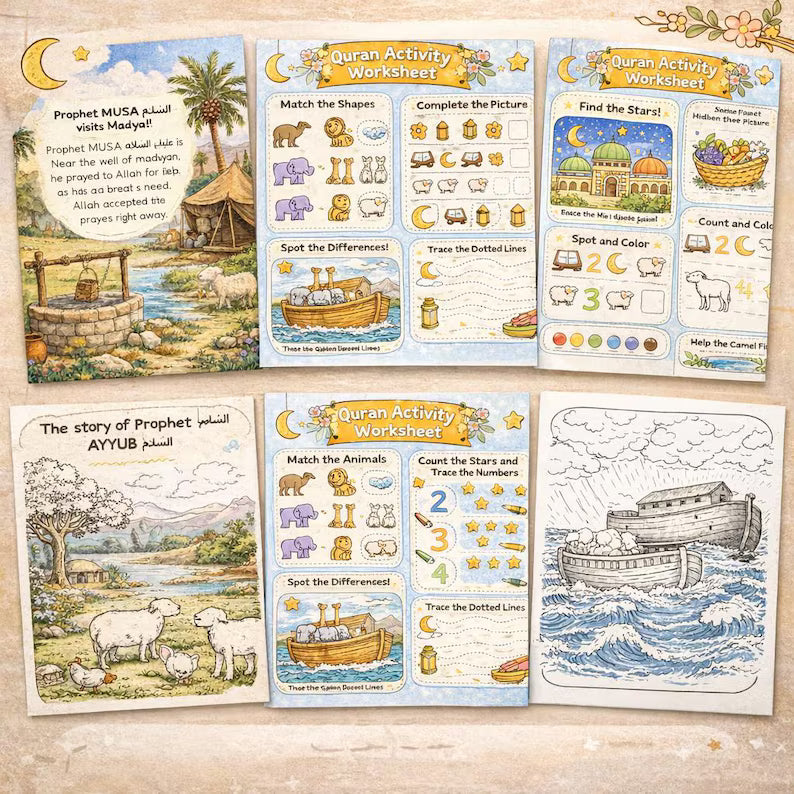 Islamic Kids Quran Stories Activity Book | Printable Learning Bundle (Digital Download)